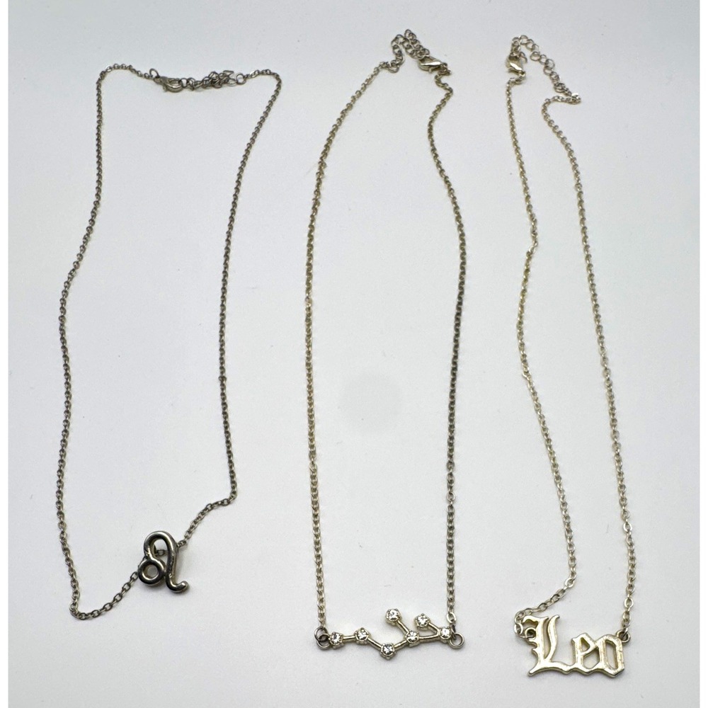 Lot of 3 Silver-Tone Leo Zodiac & Constellation Necklaces Clear Crystal